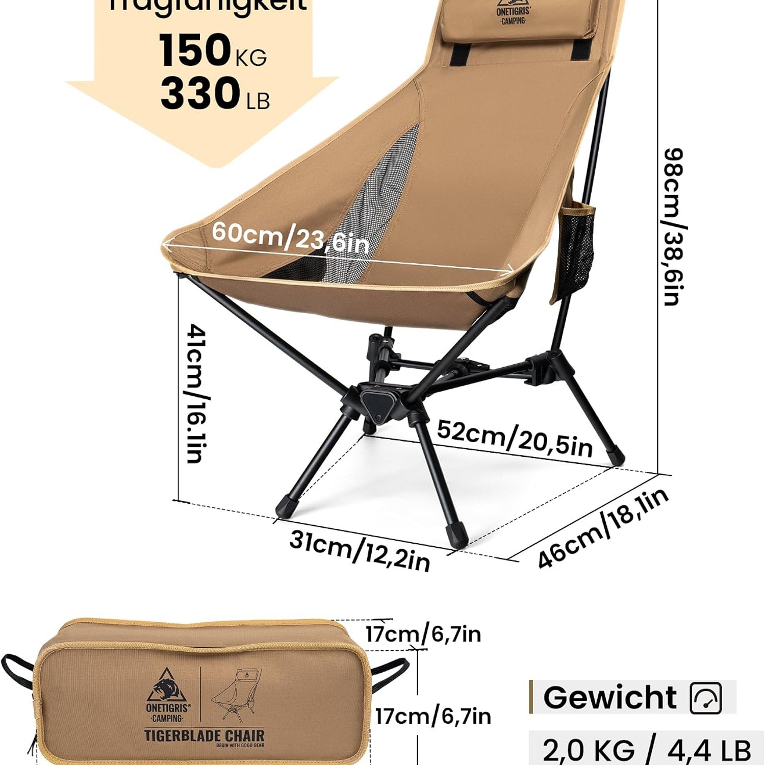 OneTigris High Back Folding Camping Chair: image 3